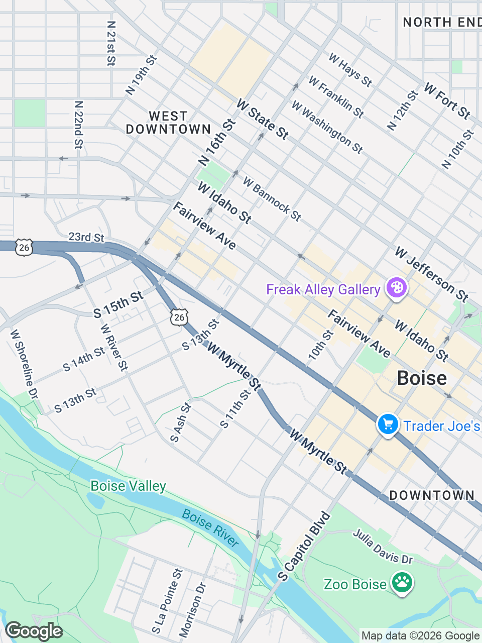 Map showing location of St. Luke’s Clinic - Behavioral Health: Boise, S 11th St.