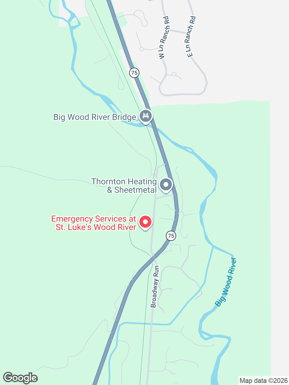 Map showing location of Emergency Care at St. Luke’s Wood River