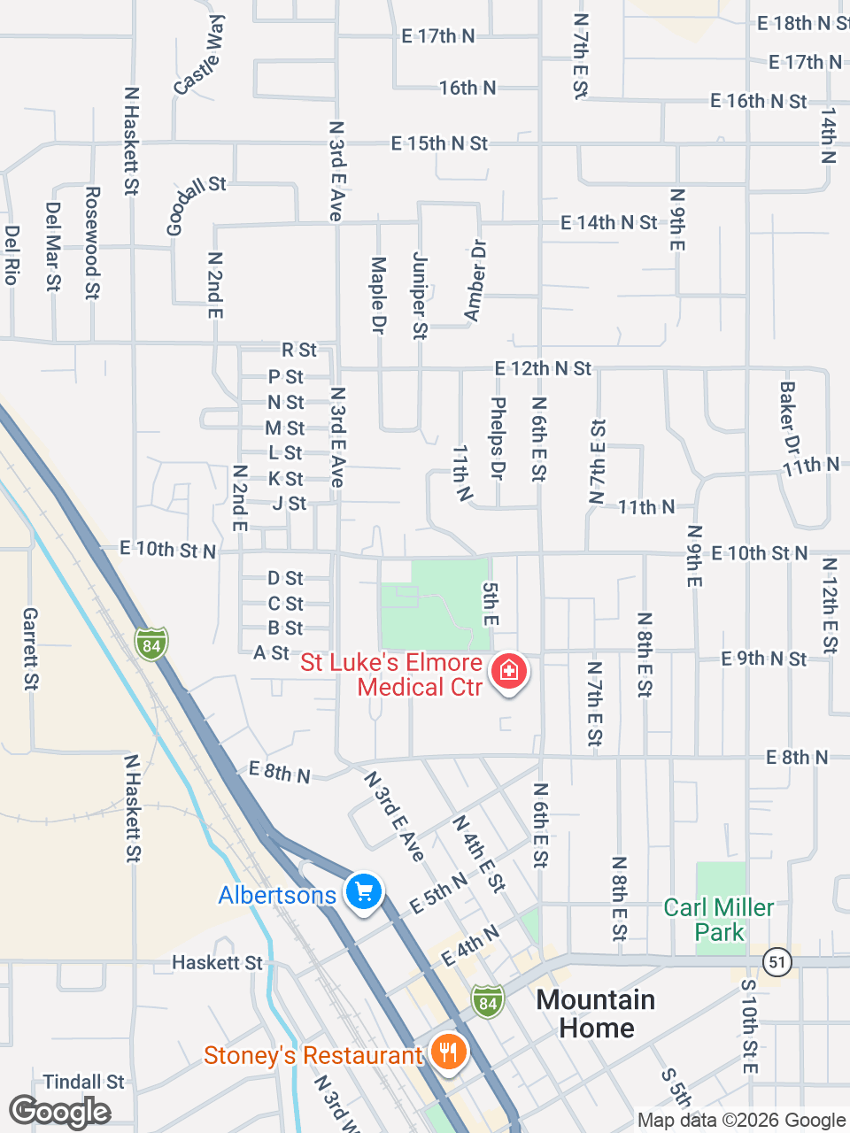 Map showing location of St. Luke’s Patient Financial Services: Mountain Home