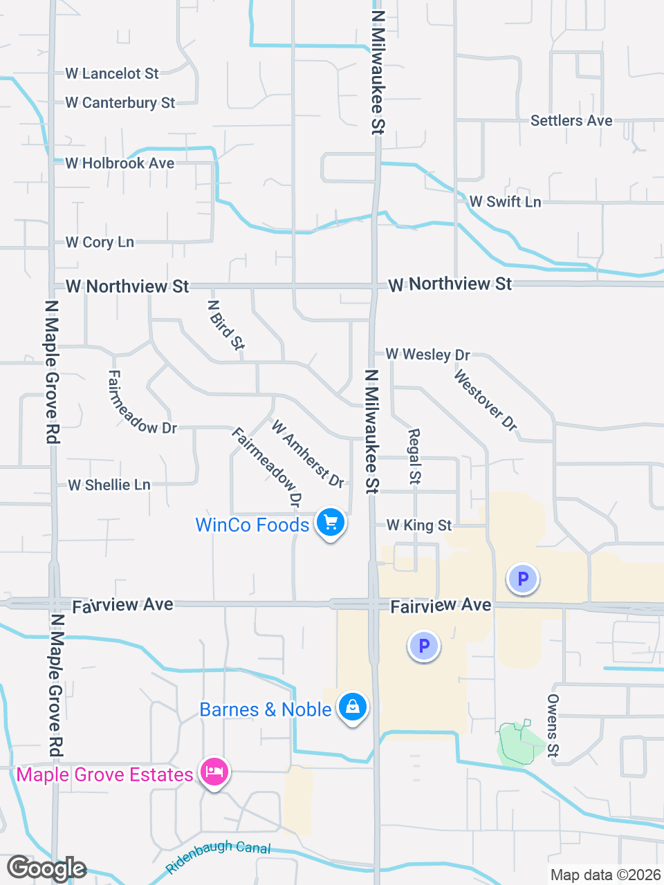 Map showing location of St. Luke’s Medication Locker at WinCo Foods: Boise, Fairview Ave