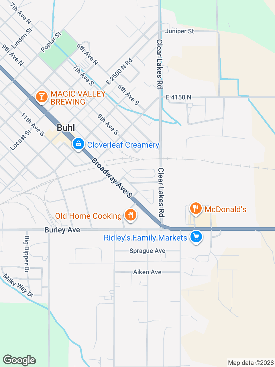 Map showing location of St. Luke’s Clinic - Physician Center: Buhl