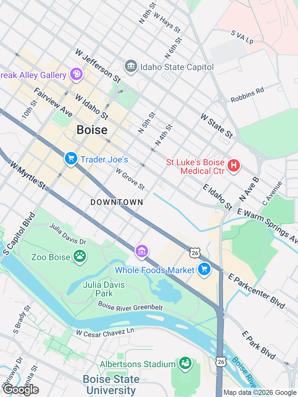 Map showing location of St. Luke’s Medication Locker at WinCo Foods: Boise, Myrtle St.