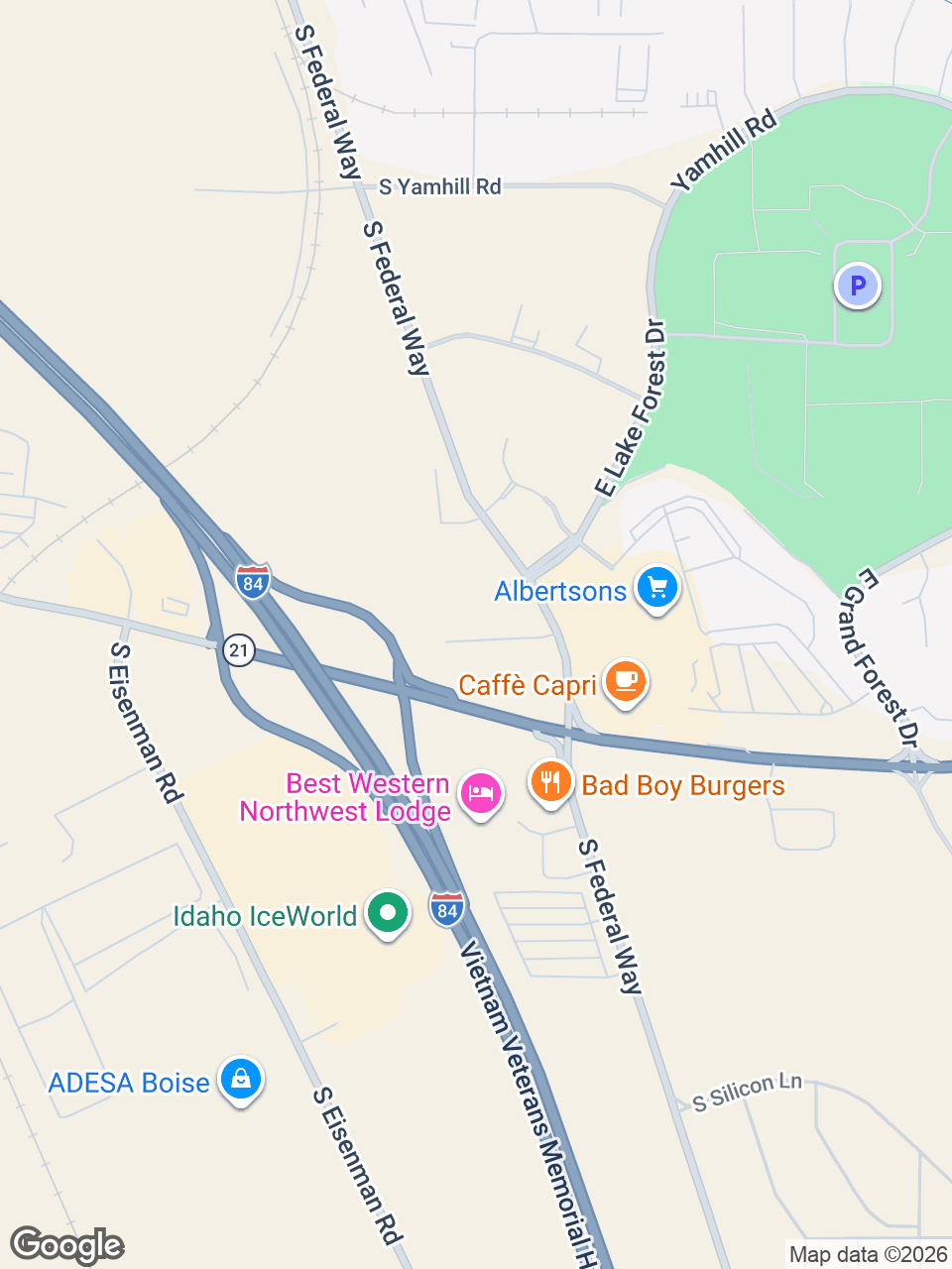 Map showing location of St. Luke’s Clinic - Family Health: Boise, Hospitality Ln.
