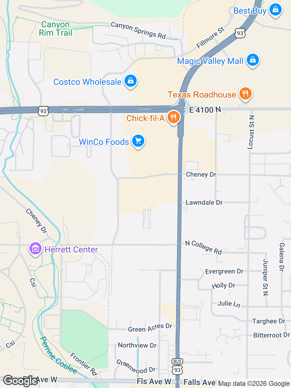 Map showing location of St. Luke’s Clinic - Lifestyle Medicine: Twin Falls, North College Rd.