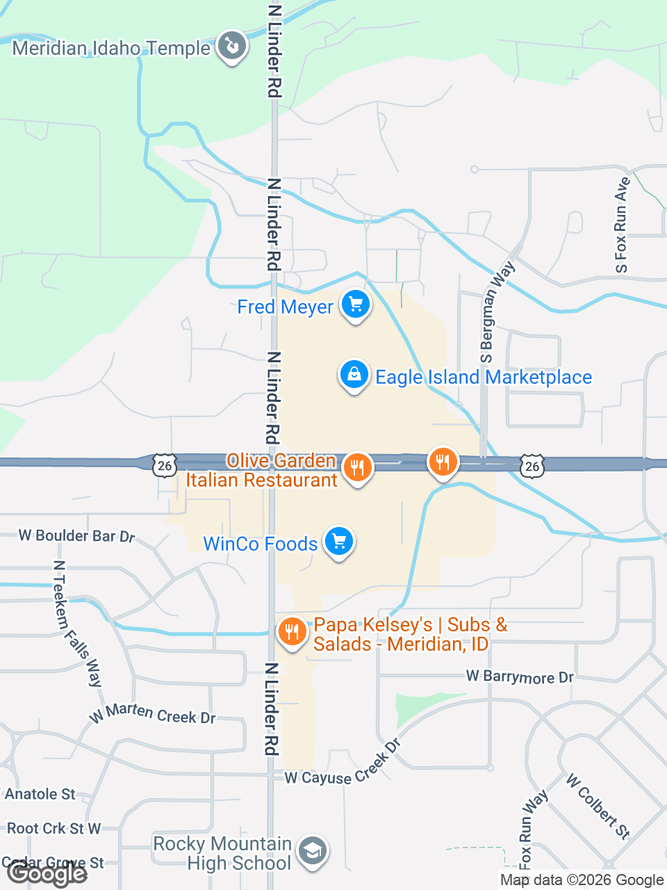 Map showing location of St. Luke’s Medication Locker at WinCo Foods: Meridian, Chinden Blvd.