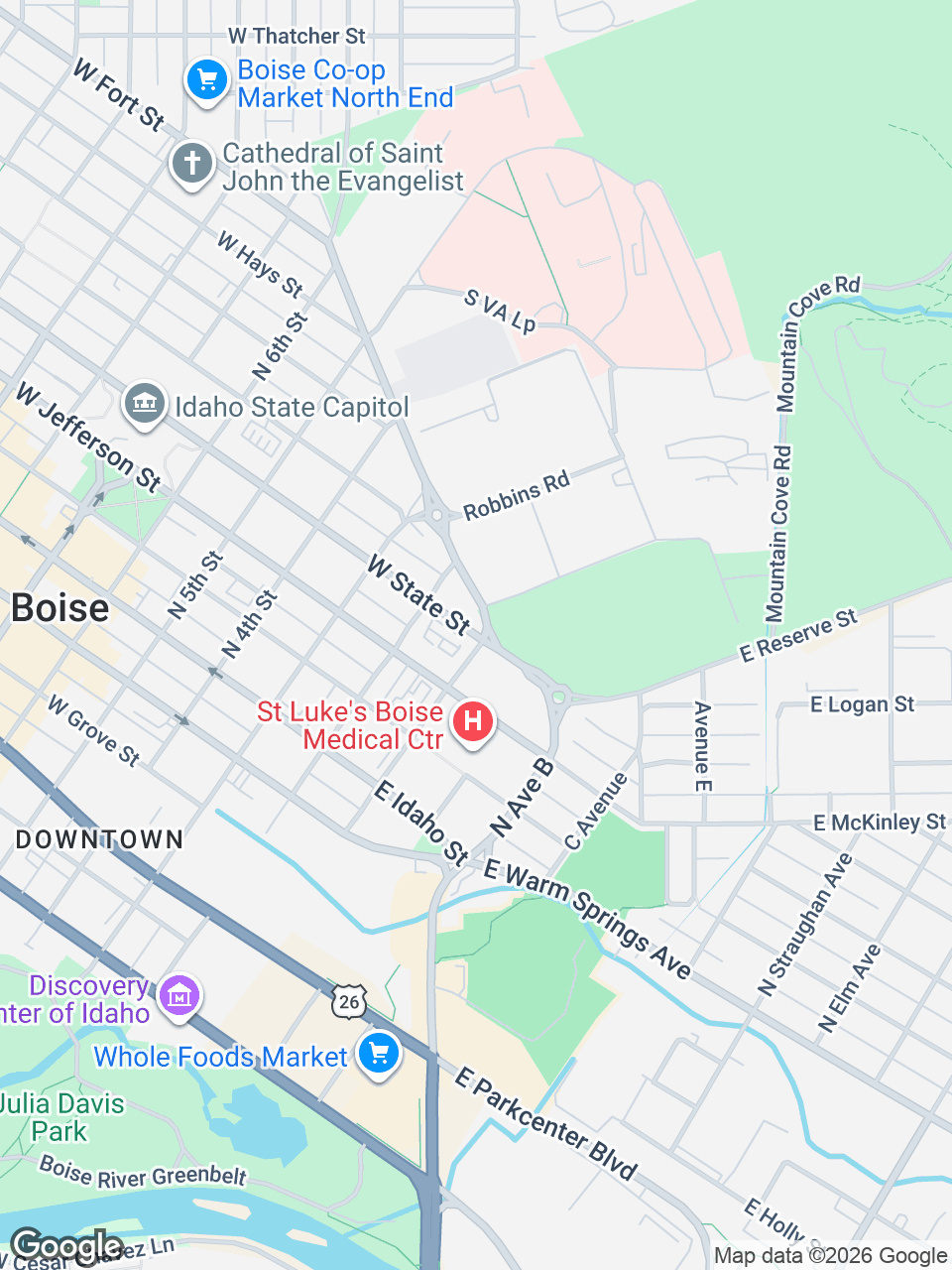 Map showing location of Infusion Services at St. Luke’s Boise Medical Center