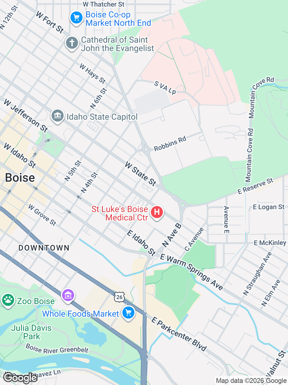 Map showing location of St. Luke’s Hemophilia Center: Boise