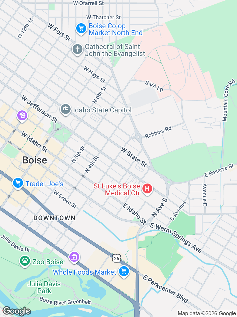 Map showing location of St. Luke’s Clinic - Northwest Neurosurgery Associates: Boise, 2nd St.