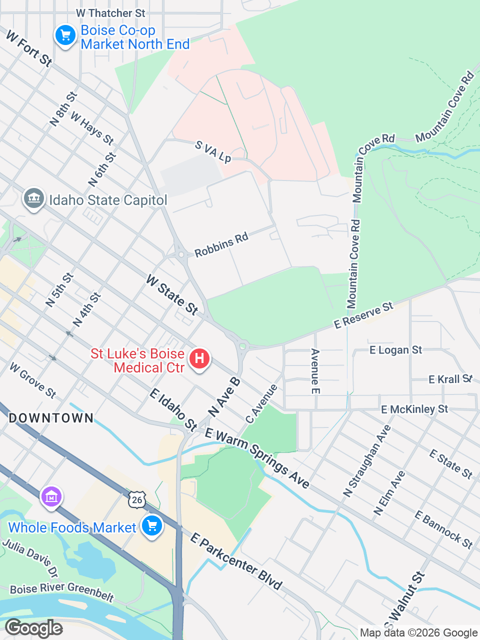 Map showing location of St. Luke’s Children’s Gastroenterology: Boise