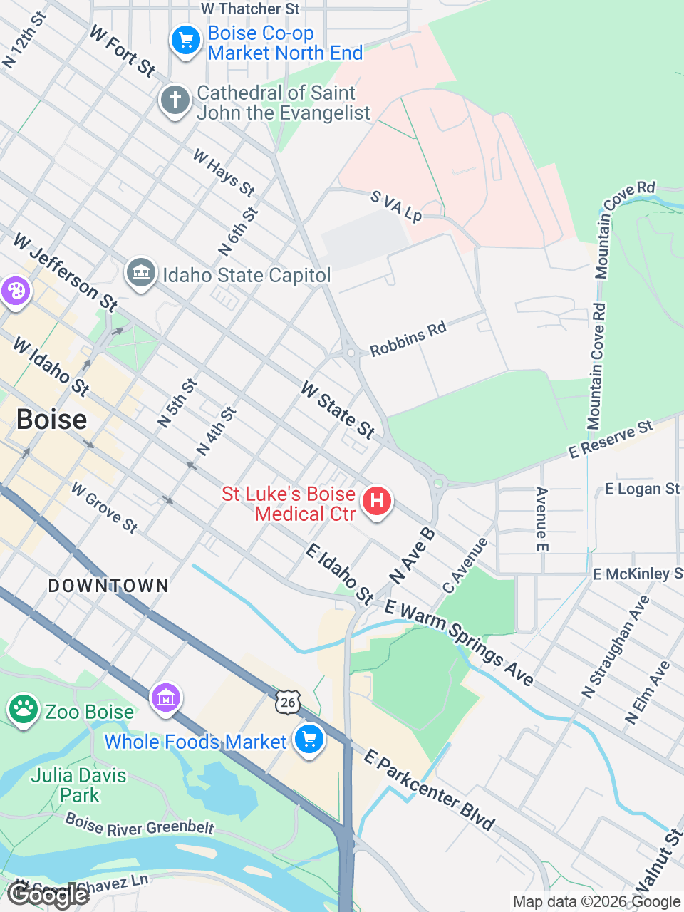 Map showing location of St. Luke’s Cancer Institute: Boise