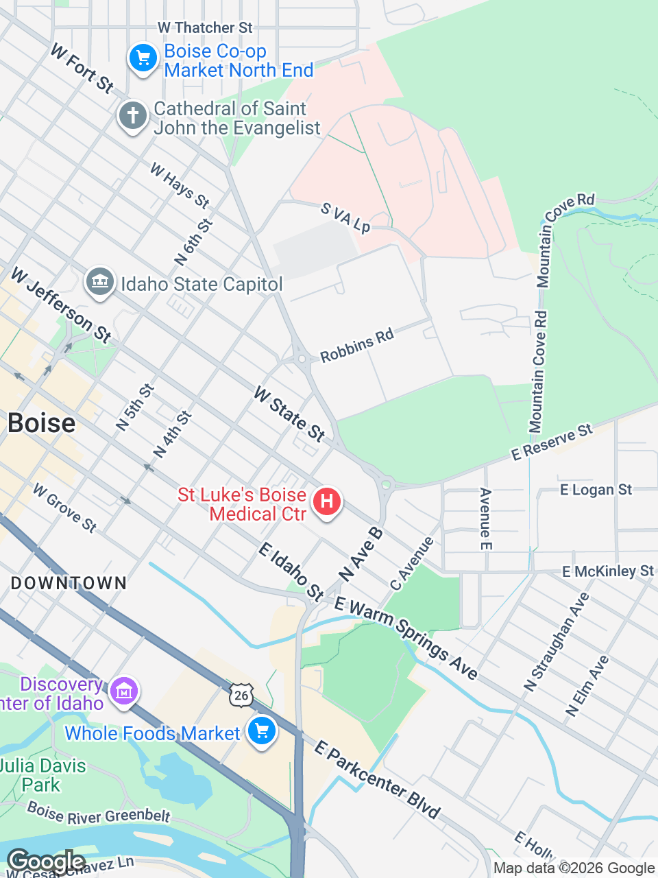 Map showing location of Emergency Care at St. Luke’s Boise