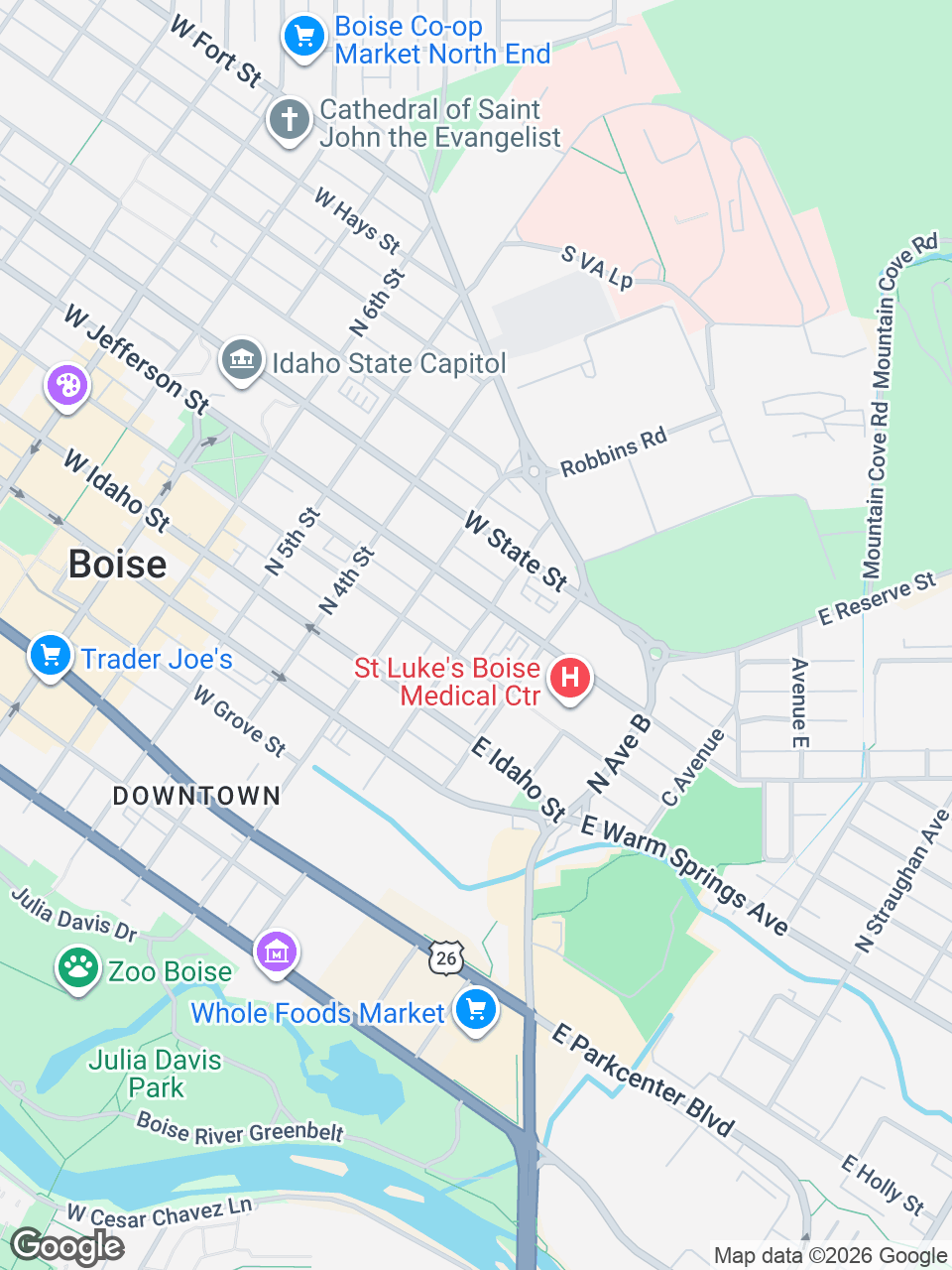 Map showing location of St. Luke’s Clinic - Acute Care and General Surgery: Boise