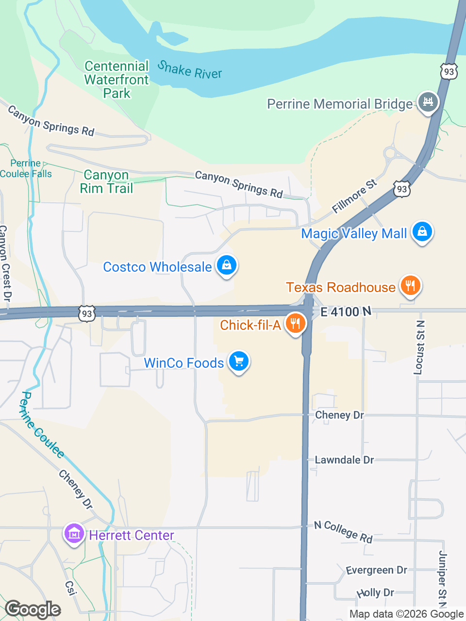 Map showing location of St. Luke’s Medication Locker at WinCo Foods: Twin Falls