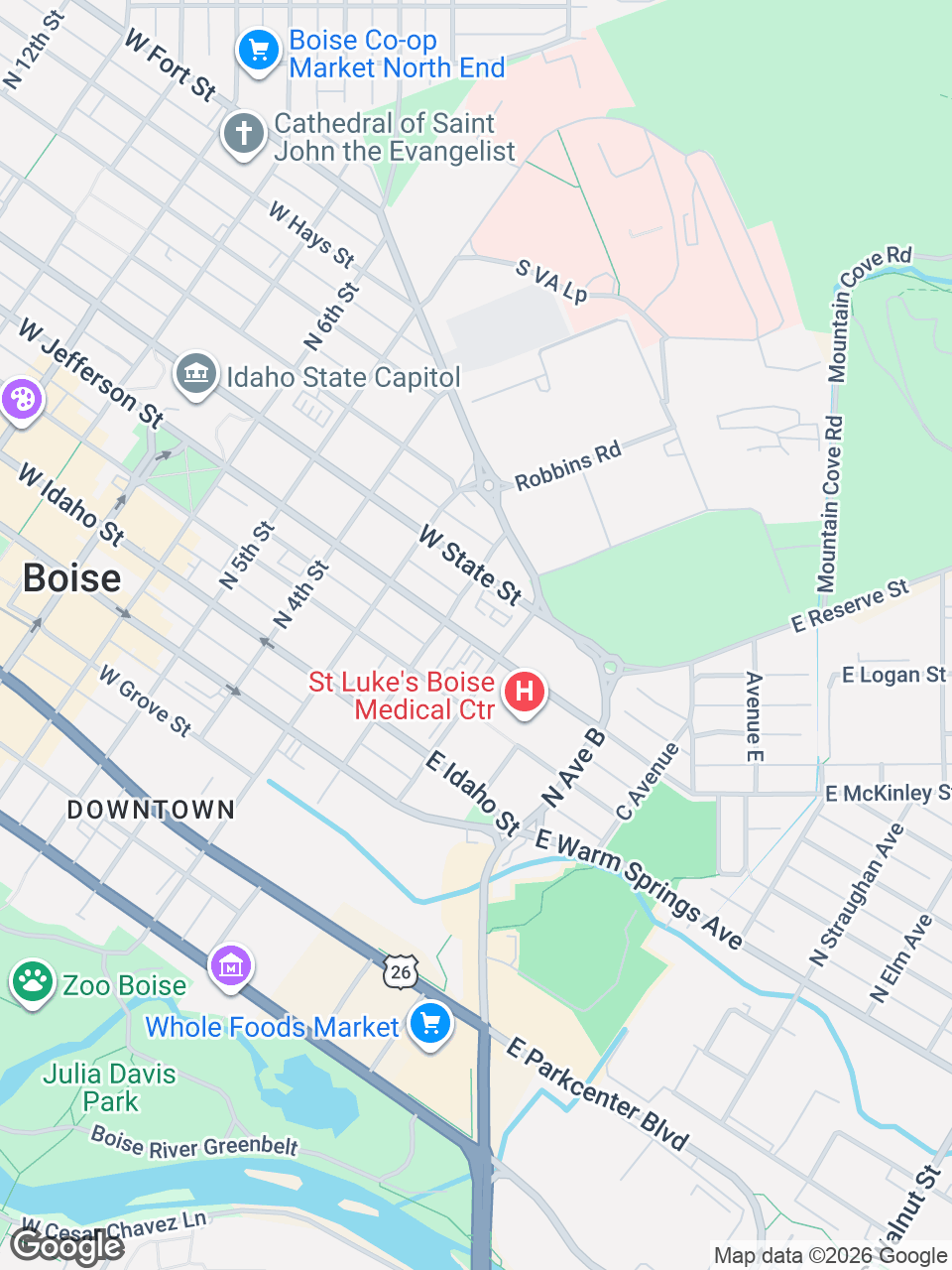 Map showing location of St. Luke’s Clinic - Center for Pancreatic and Liver Diseases: Boise