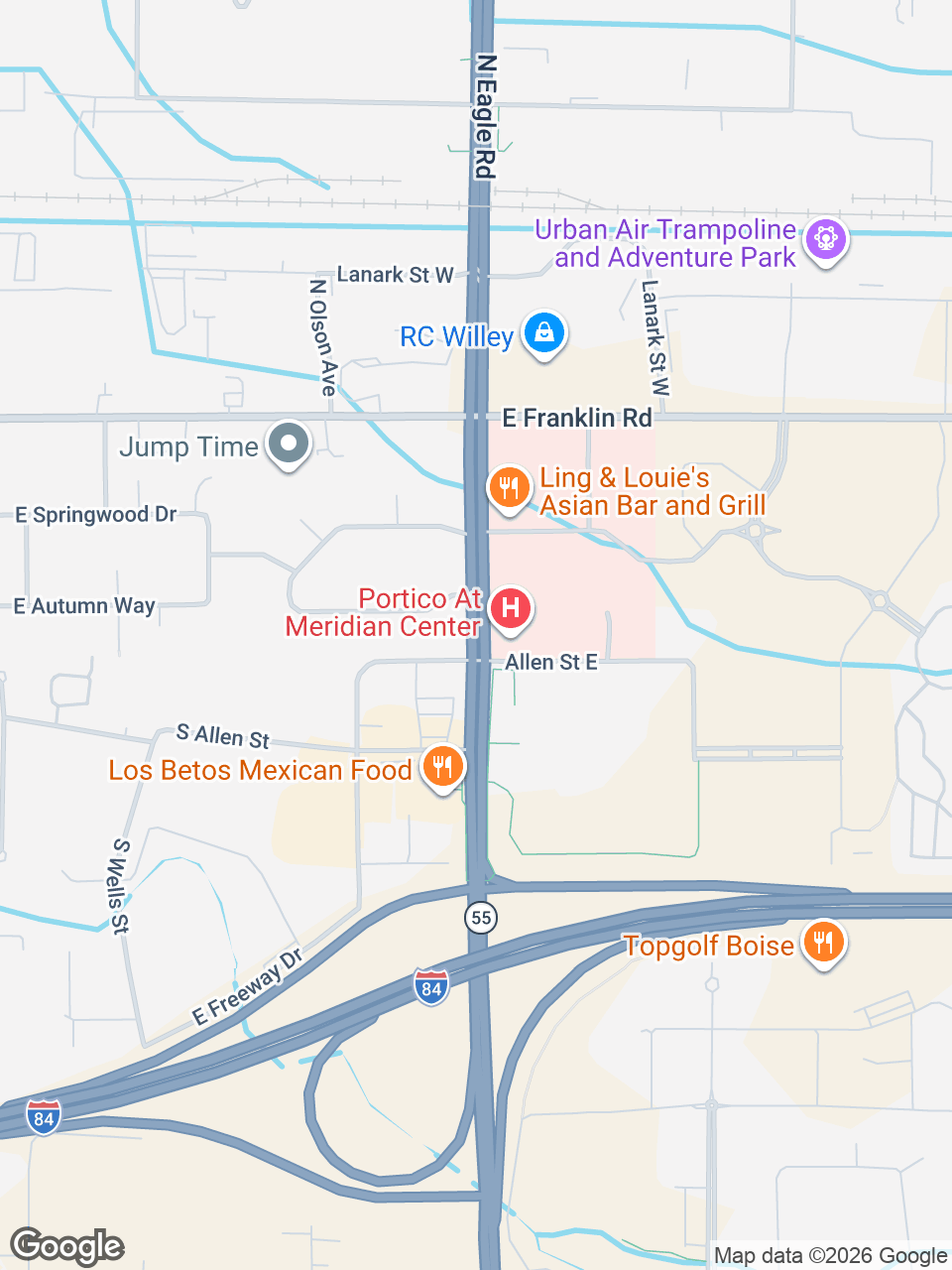 Map showing location of St. Luke’s Patient Financial Services: Meridian, S. Eagle Rd.