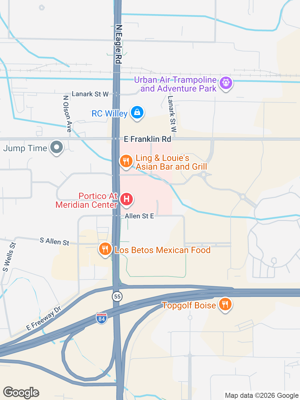 Map showing location of St. Luke’s Retail Pharmacy: Meridian
