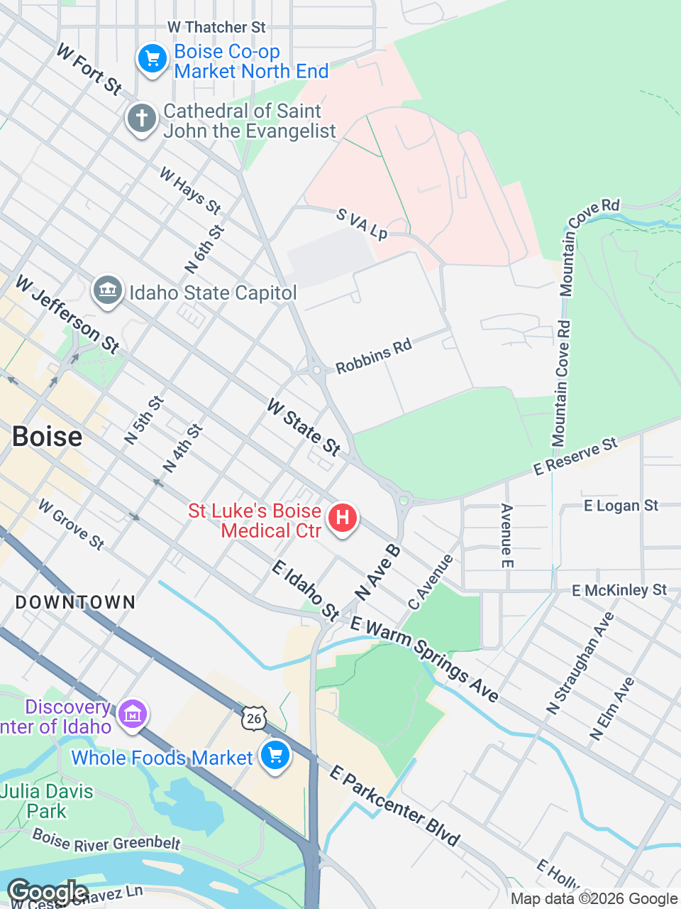 Map showing location of St. Luke’s Clinic - Northwest Neurosurgery Associates: Boise, Bannock St.